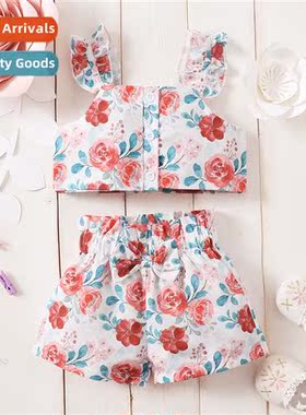 Girls spring  fall 2022 new n sleeveless flower print top +