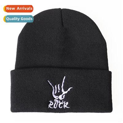 rock ROCK embroidery warm knted cap wool cap hip-hop set  he