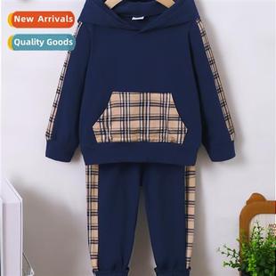 plaid top autumn sleeved printed new 2023 spring Boys