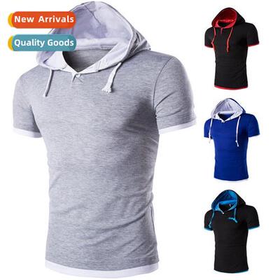 2021 summer new mens casual Slim hooded paragraph short-slee