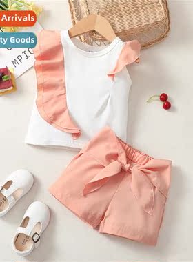 Girls spring  autumn  2022 new n sleeveless lace top + solid