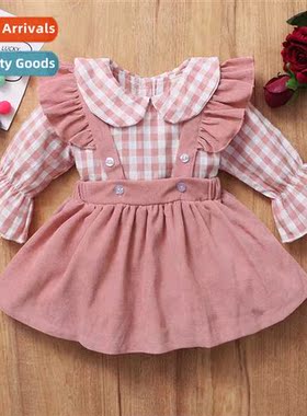 Girls Spring  Autumn 2021 new n flared sleeves plaid print t