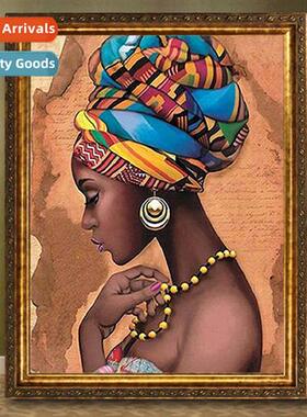 New African woman cross stch small simple exotic hmade threa