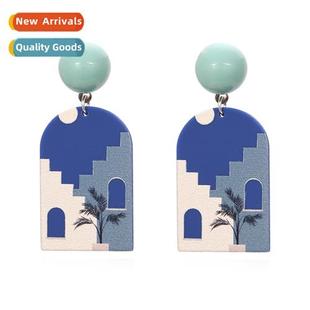 blue resin ins new nich female acrylic earrings 2022 printed