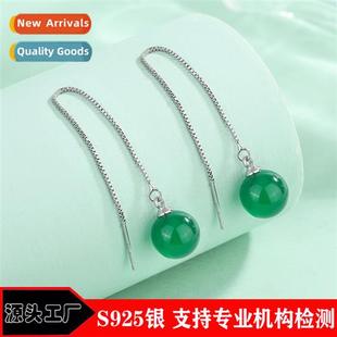 agate S925 sterling Natural earwires green silver femal 10MM