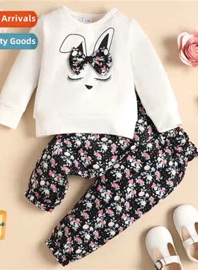 Girls spring  fall 2023 new n bunny print lg-sleeved top + f