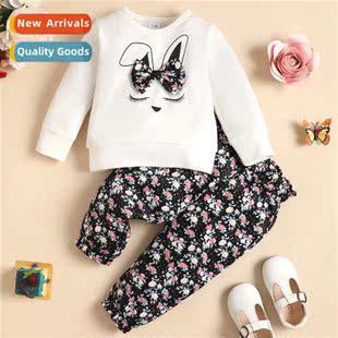 sleeved 2023 bunny print fall new top Girls spring