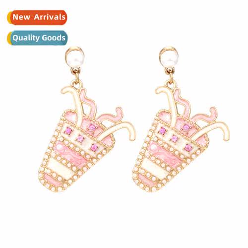 niche design  alloy oil drops set pearl cup earrings persaly