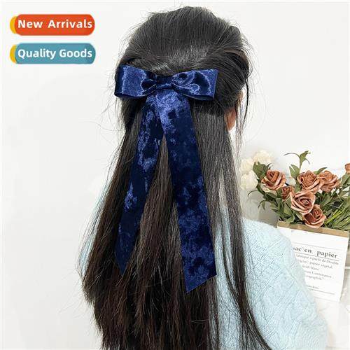 The new velvet bow fluttering band hairpin female retro temp