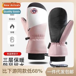 Ski gloves winter female snowboard padded thick warm wear wa