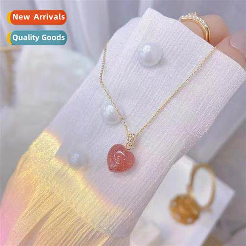 Natural strawberry crystal necklace female niche ins   pink