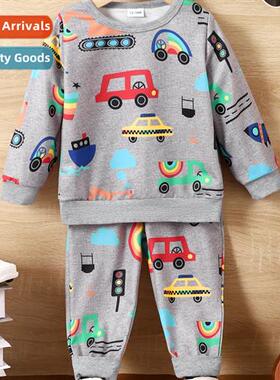 Boys spring  fall 2023 new n car print lg-sleeved top + prin