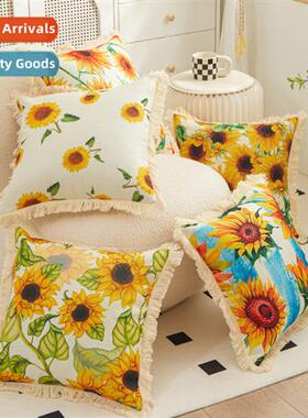 Scinavian tassel sunflower linen print pillow sets home bedr