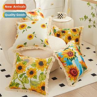 linen print pillow Scinavian home sunflower sets bedr tassel