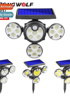 2021 new solar wall light four head rotating outdoor waterpr