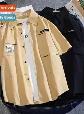 Japanese workwear short-sleeved shirt mens 2023 spring  summ