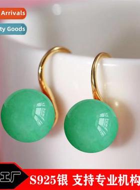 S925 sterling silver jadee green Dgling jade earrings female