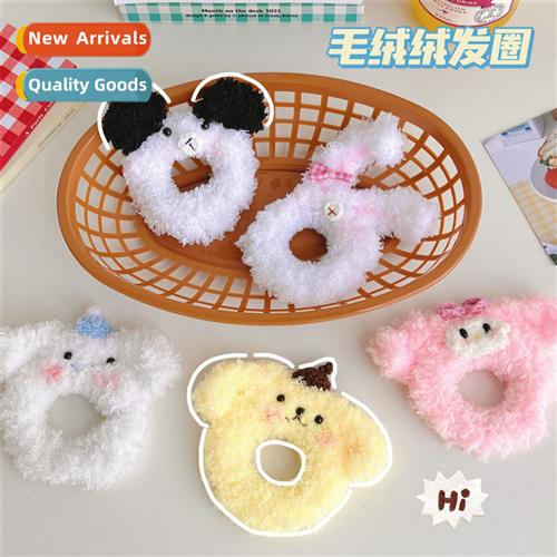 Autumn  Winter Plush Hair Rope Cute Cy Color Rabb Embroidery