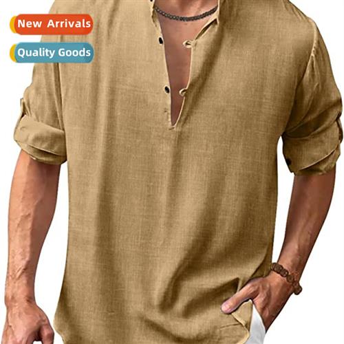 Mens New/ Cott Linen Shirt Casual Beach Hippie Shirt Lg Slee
