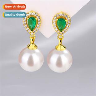 earrings female rose whe gol zircia pearl emerald Faux green