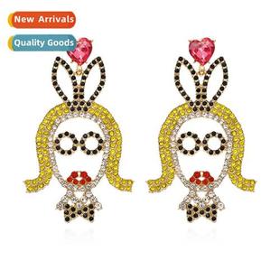 alloy hollow carto creative fashi diamd retro New earrings