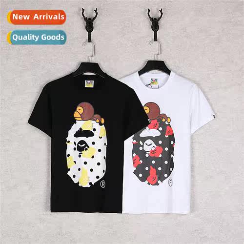 Japanese Tide Ape Head Mkey Carto Print Round Neck T-Shirt