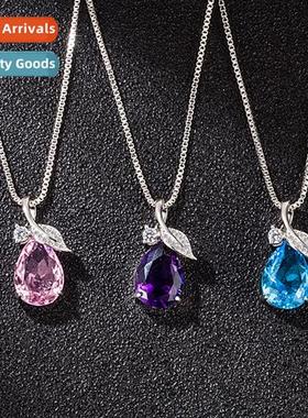 n pink blue purple diamd necklace female leaves leaves water