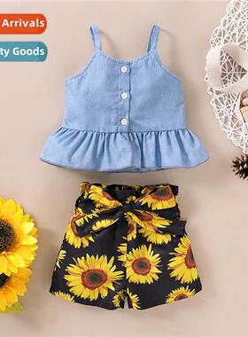 Girls spring  fall  2020 new n sleeveless halter denim top +