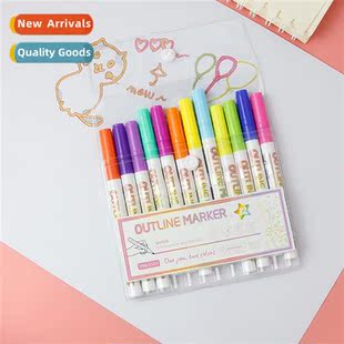 Fantasy double line outline pen gold edge 12 color highlight