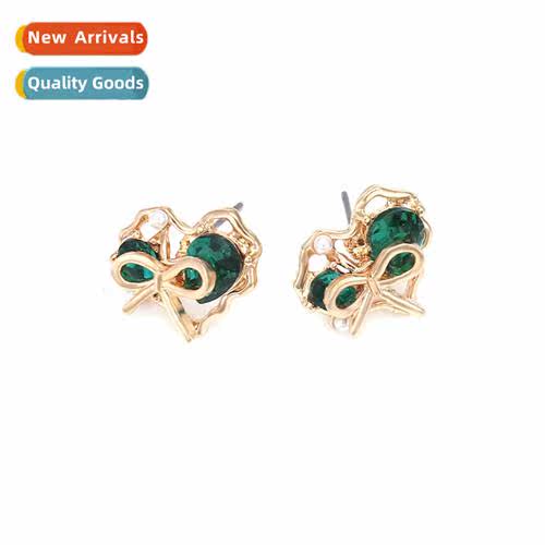 fashi retro niche alloy wh colored diamd heart-shaped earrin