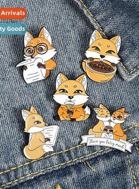 Fox reading  newspaper carto animal jewelry alloy brooch per