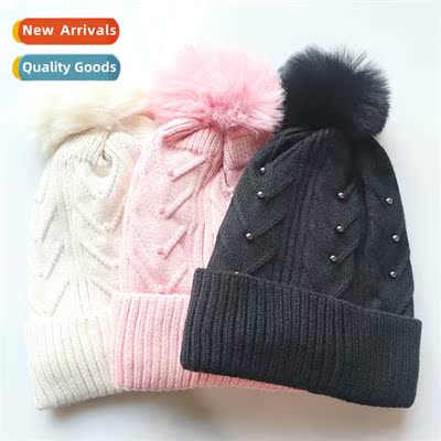 Autumn  winter womens models wh ball beading wool cap padded