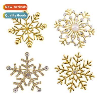 Fashi gold snowflake pearl inlaid diamd brooch clothing jack