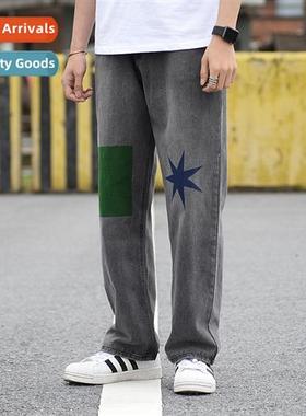 High set tide br jeans mens pants nine-minute pants printed