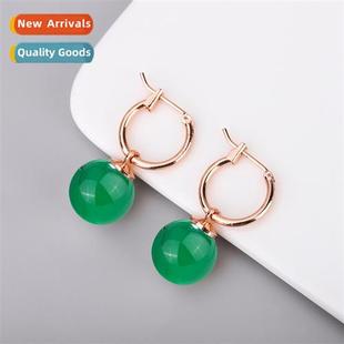 natural green female gold buckle 12MM earrings Rose agate