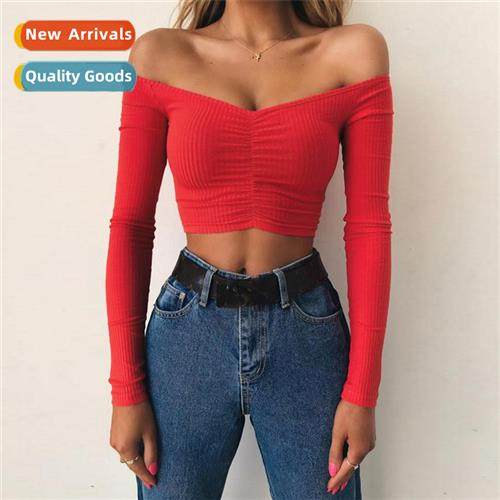 European stati 2023 winter new womens lg-sleeved e shoulder