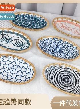 Vietnam rattan ceramic combinati oval snack fru plate snacks