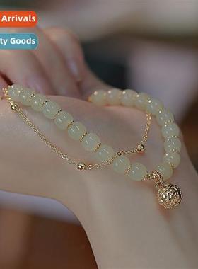 Hetian jade double wind chime bracelet women niche  retro st
