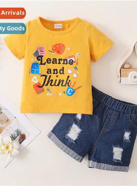 Girls spring  fall  2022 new n letters printed short-sleeved