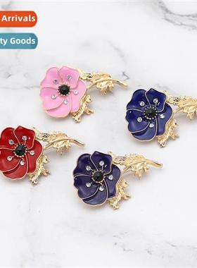 Brish WWII Memorial Poppy Brooch  Oil Drip Rhineste Poppy Br