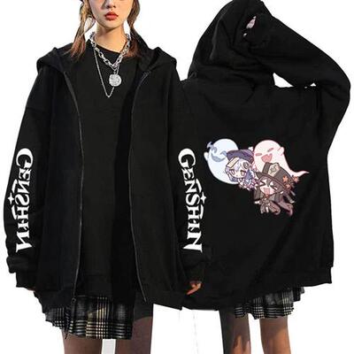 Design Tide Zipper Hooded Sweatshirt Hara God Genshin Impact