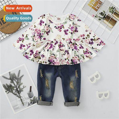 Girls fall  winter  2020 new n lg-sleeved flower print top +