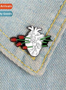 Enameled Oil Drop Alloy Heart Brooch European and American C