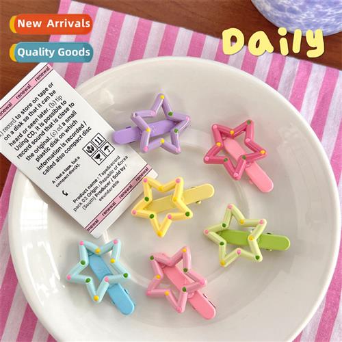 Polka dot star cy color side clip ins cute girl heart dopami