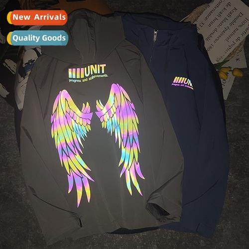 Tide unicorn dazzle color reflective printing hooded windbre