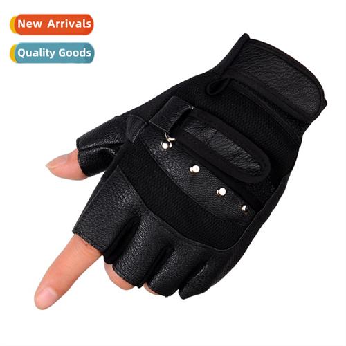 Genuine Lear Half Finger Gloves PU Gloves Outdoor Fness Brea
