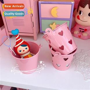 mini pink pen girl holder storage heart bucket Cute desktop