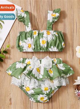 Girls spring  fall  2022 new n sleeveless halter flower prin