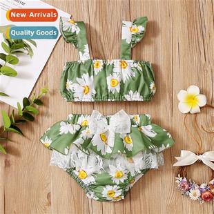 2022 new flower spring prin halter fall sleeveless Girls