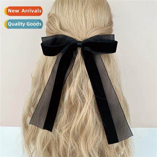 French retro black velvet bow ribb hairpin female temperamen